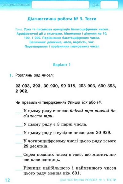 Математика. Діагностичні роботи. 1 клас. НУШ – до підручника Філяк І., Гись О. RAN0032 фото